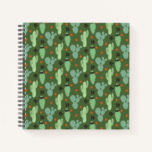 抽象芸術ヒップスターサボテン砂漠のパターン ノートブック (正面)