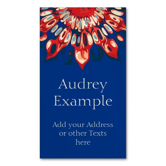 抽象芸術ヒマワリ – 赤い青+あなたの背後。 マグネット名刺 (正面縦)
