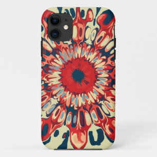 抽象芸術ヒマワリ – 赤い青+あなたの背後。 iPhone 11 ケース