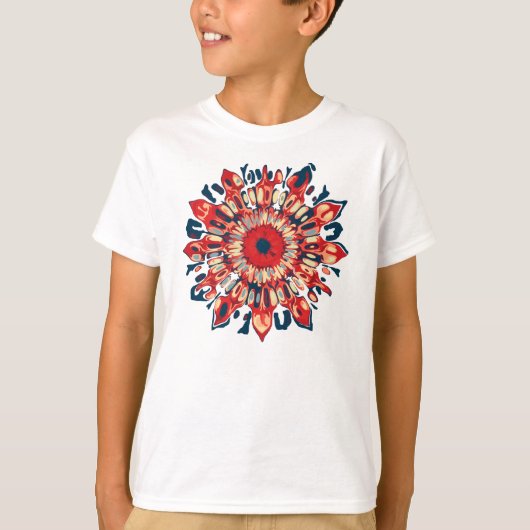 抽象芸術ヒマワリ – 赤い青+あなたの背後。 Tシャツ (正面)