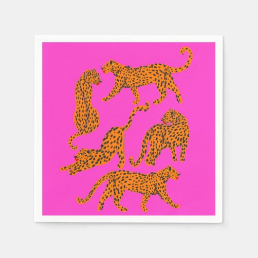 抽象芸術ヒョウと赤い唇イラストレーションのセット スタンダードカクテルナプキン (正面)