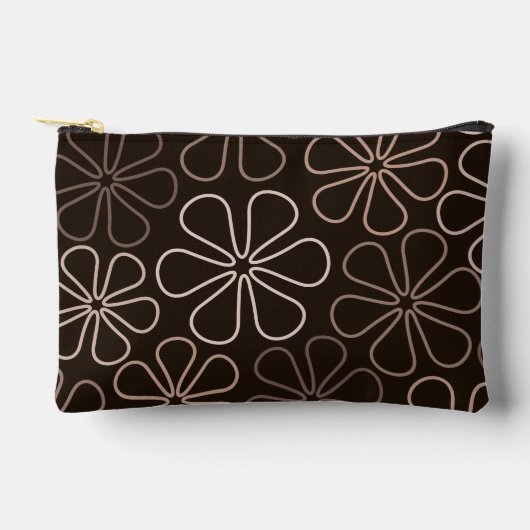 抽象芸術ビッグ・フラワーアウトラインのブラウンズとクリーム アクセサリーポーチ (正面)