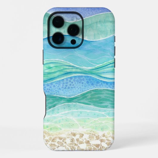 抽象芸術ビーチの水彩画 iPhoneケース (裏面)