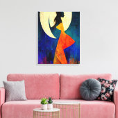 抽象芸術ビーチガール満月 キャンバスプリント (インサイチュ (リビング))