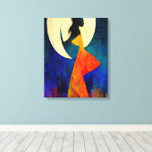 抽象芸術ビーチガール満月 キャンバスプリント (インサイチュ (ウッドフロア))