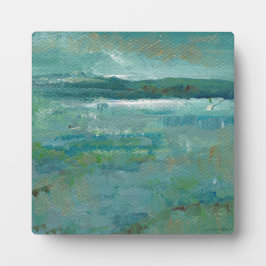 抽象芸術ビーチコースタルアートブルーティール（緑がかった色） フォトプラーク