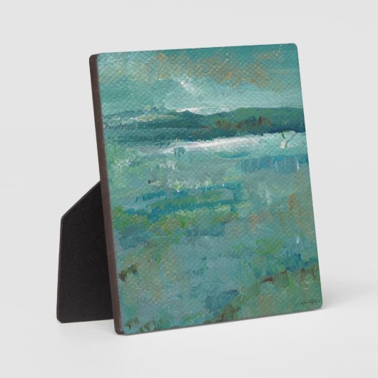 抽象芸術ビーチコースタルアートブルーティール（緑がかった色） フォトプラーク (正面)