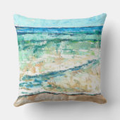 抽象芸術ビーチティール（緑がかった色）波 クッション (裏面)