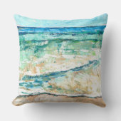 抽象芸術ビーチティール（緑がかった色）波 クッション (正面)