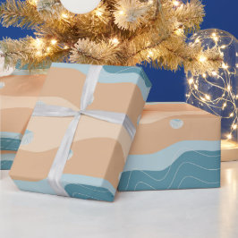 抽象芸術ビーチパターン波線ブルーサンドシェル ラッピングペーパー