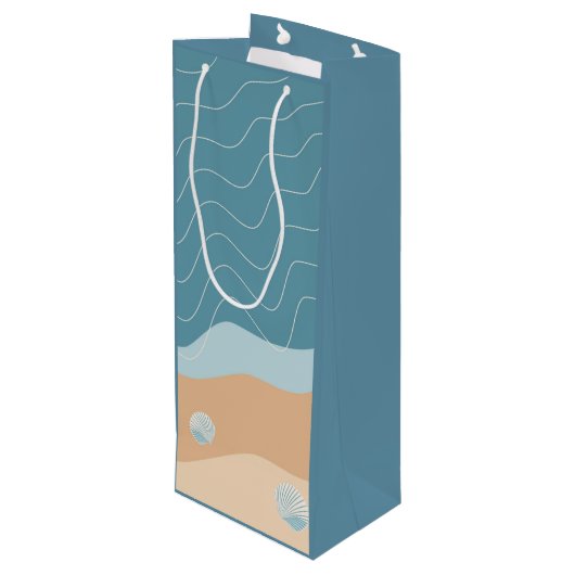 抽象芸術ビーチパターン波線ブルーサンドシェル ワインギフトバッグ (裏面アングル)