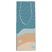 抽象芸術ビーチパターン波線ブルーサンドシェル ワインギフトバッグ (裏面)