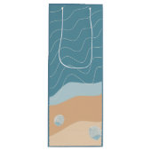 抽象芸術ビーチパターン波線ブルーサンドシェル ワインギフトバッグ (正面)