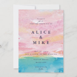 抽象芸術ビーチピンク&ブルー水彩背景I 招待状