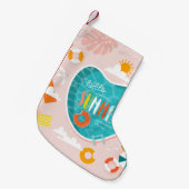 抽象芸術ビーチプールサマーイラストレーション スモールクリスマスストッキング (正面 (吊り時))