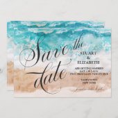 抽象芸術ビーチ水彩書結婚道 セーブザデート (正面/裏面)