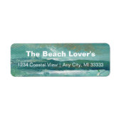 抽象芸術ビーチ沿岸のアートワークティール(緑がかった色)のパーソナライズ ラベル (正面)