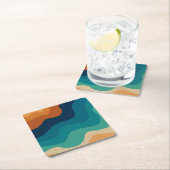 抽象芸術ビーチ波70sスタイル スクエアペーパーコースター (インサイチュ)