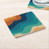 抽象芸術ビーチ波70sスタイル スクエアペーパーコースター (アングル)