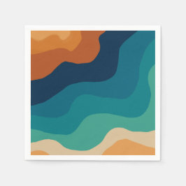 抽象芸術ビーチ波70sスタイル スタンダードカクテルナプキン