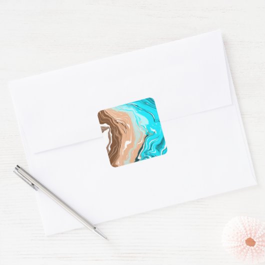 抽象芸術ビーチ流体アート スクエアシール (封筒)