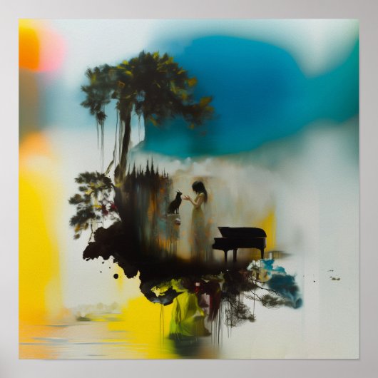 抽象芸術ピアノキャットツリーウィッチーAIアートマットバリュー ポスター (正面)