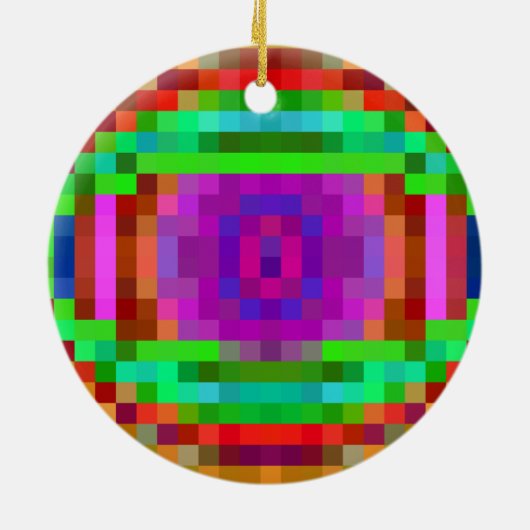 抽象芸術ピクセルアートモザイクカラフルラ セラミックオーナメント (裏面)