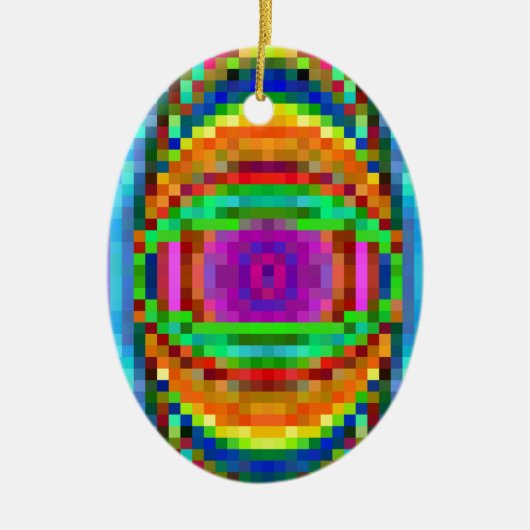 抽象芸術ピクセルアートモザイクカラフルラ セラミックオーナメント (正面)