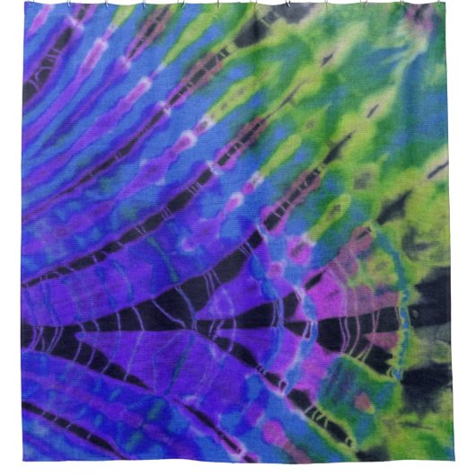 抽象芸術ピモダンーコックブルーグリーンろうけつ染め絞り染め シャワーカーテン (正面)