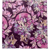 抽象芸術ピンアートクパープルハンドドローフローラプリント シャワーカーテン (正面)