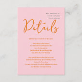 抽象芸術ピンクとオレンジのおもしろい色結婚の エンクロージャーカード (正面)