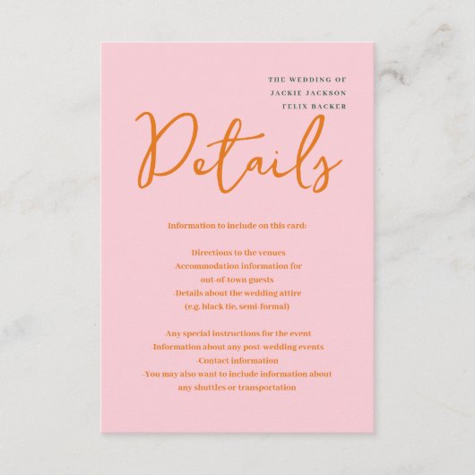 抽象芸術ピンクとオレンジのおもしろい色結婚の エンクロージャーカード (正面)