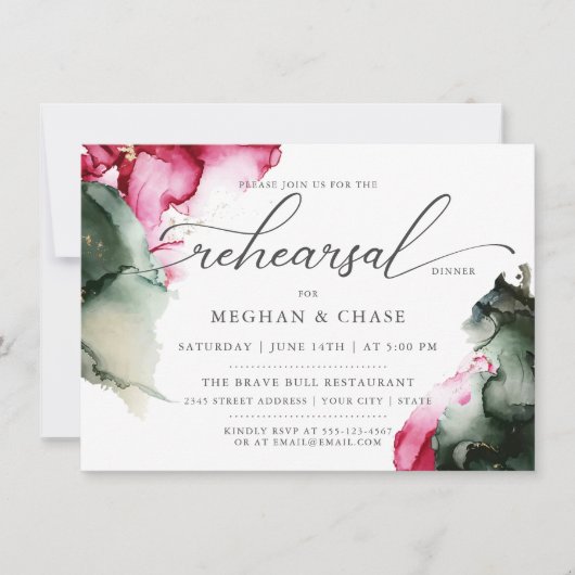 抽象芸術ピンクとセージ緑の水色 招待状 (正面)