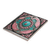 抽象芸術ピンクとターコイズモザイクアート タイル (側面)