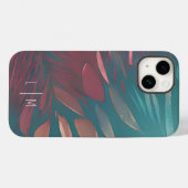 抽象芸術ピンクとティール(緑がかった色)の羽モノグラム Case-Mate iPhoneケース (裏面 (横))