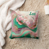 抽象芸術ピンクとティール(緑がかった色)ヴェルディグリス18th クッション (ブランケット)