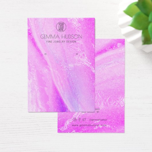 抽象芸術ピンクと紫のイヤリングディスプレイカード (デスク)