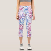 抽象芸術ピンクと紫のヴィンテージ花柄 カプリレギンス (正面)