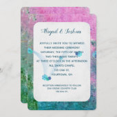 抽象芸術ピンクと絵を描ターコイズテクス結婚チャ 招待状 (正面/裏面)