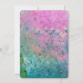 抽象芸術ピンクと絵を描ターコイズテクス結婚チャ 招待状 (裏面)