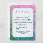 抽象芸術ピンクと絵を描ターコイズテクス結婚チャ 招待状 (正面)