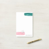 抽象芸術ピンクと緑のブラシストロークパーソナライズされた ポストイット (デスク上)