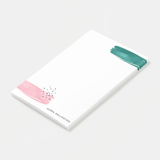 抽象芸術ピンクと緑のブラシストロークパーソナライズされた ポストイット (アングル)