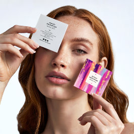 抽象芸術ピンクと金ゴールドグリッターのブラシストロークの構成 スクエア名刺