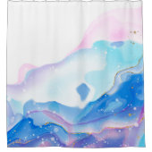 抽象芸術ピンクと青の液体大理石パターン シャワーカーテン (正面)
