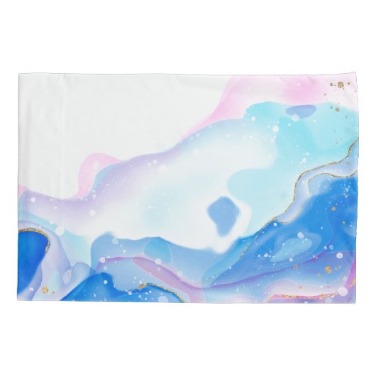 抽象芸術ピンクと青の液体大理石パターン 枕カバー (裏面)