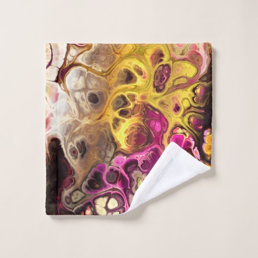 抽象芸術ピンクと黄色の大理石絞り染め模様 バスタオルセット (ウォッシュタオル)