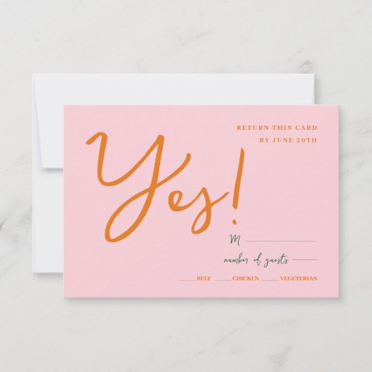 抽象芸術ピンクのオレンジ色のおもしろいカラー結婚式rsvpカード 出欠カード (正面)