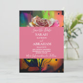 抽象芸術ピンクのバラの日付を保存 招待状 (スタンド正面)
