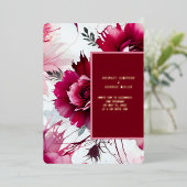 抽象芸術ピンクのバラの花結婚びらの葉の招待状 箔招待状 (立ち正面)